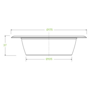 Line drawing of a 16oz bio bowl showing measurements: 175 mm diameter at the top, 105 mm diameter at the base, and 37 mm in height.