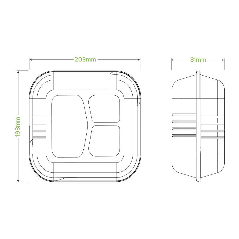 20x22x8cm / 7.8x8x3" 3-Compartment White Plant Fibre Clamshell