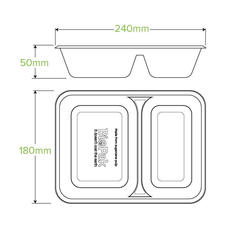 2-Compartment White Plant Fibre Takeaway Base