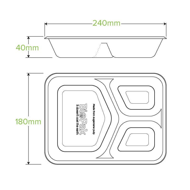 3-Compartment Natural Plant Fibre Takeaway Base