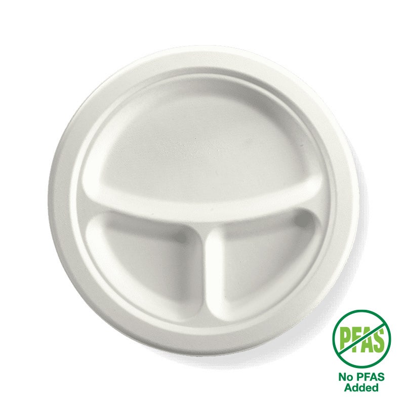 23cm / 9" 3-Compartment Round Plant Fibre Plate