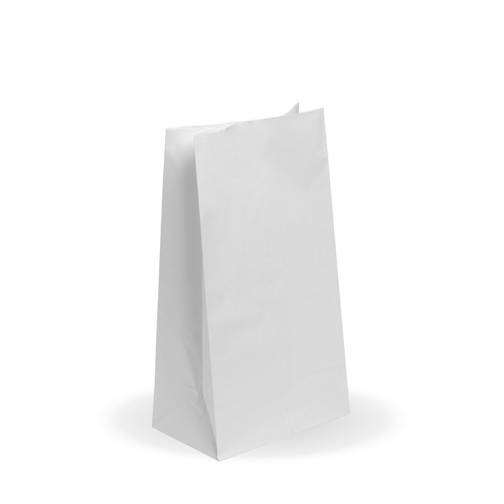A plain, upright SOS White Paper Bag with a flat base, photographed on a white background.