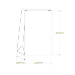 Line drawing of a three-dimensional SOS Kraft Paper Bag with dimensions labeled: 390mm height, 240mm width, and 120mm depth.
