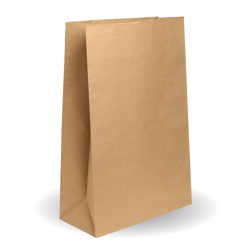 A plain SOS Kraft Paper Bag stands upright on a white background.