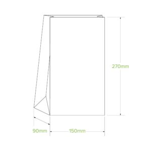 Line drawing of a standing SOS White Paper Bag with dimensions labeled: height 270mm, width 150mm, and depth 90mm.