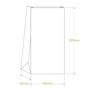 Line drawing of an SOS Kraft Paper Bag, rectangular in shape, with dimensions labeled: 305mm tall, 155mm wide, and 100mm deep.