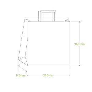 Line drawing of a Medium Kraft Paper Bag with flat handles, showing dimensions: 340mm height, 320mm width, and 140mm depth—perfect as a 320x140x340mm paper bag.