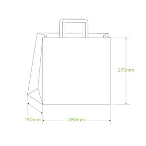 Line drawing of a Kraft Paper Bag with small flat handles, showing dimensions: 280x150x275mm.
