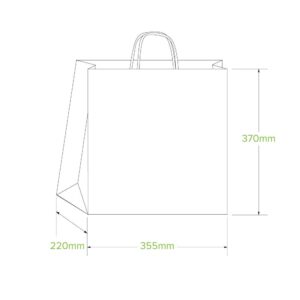 Line drawing of a Jumbo Twist Handle Kraft Paper Bag with handles, showing dimensions: 370mm tall, 355mm wide, and 220mm deep.