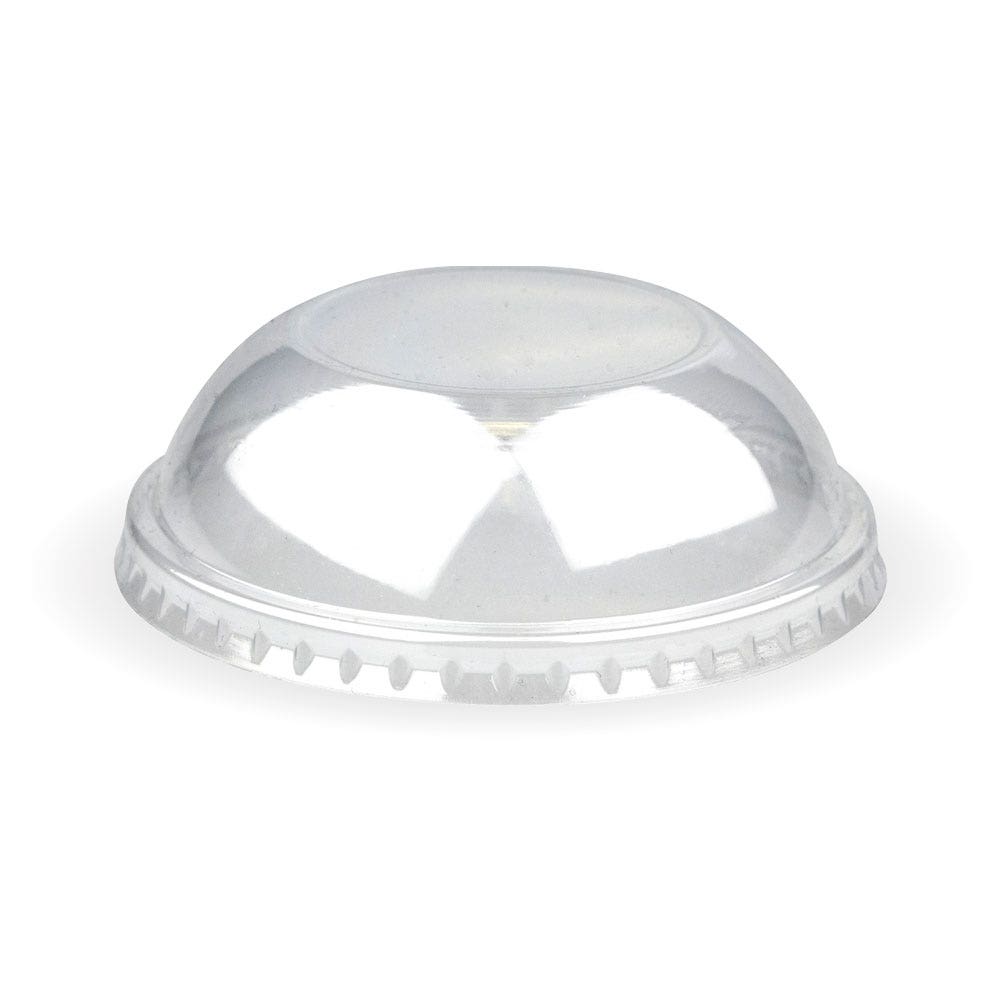 A clear PET Dome Ice Cream Lid is shown upside down on a white background.