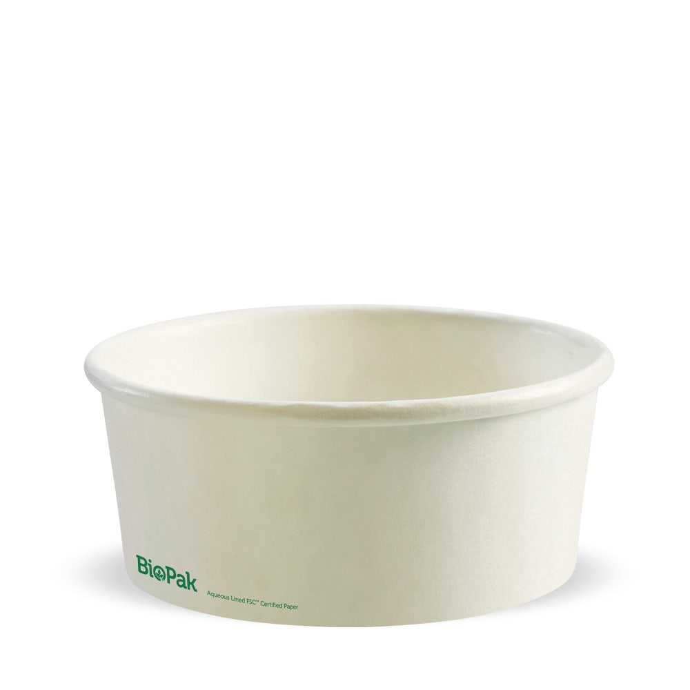 A plain Medium White BioBowl, 750ml biodegradable bowl with a "BioPak" logo on the side, shown against a white background.
