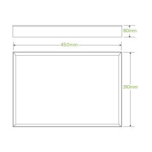 A technical drawing of an Extra Large Catering Tray measuring 450mm wide by 310mm high, with a top view depth of 80mm.