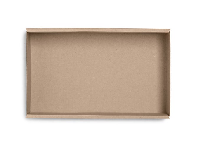A rectangular, empty BioBoard Catering Tray base is shown from above on a white background.