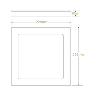 Technical drawing of a square PLA Window Lid with dimensions: 229mm wide, 228mm tall, and 30mm thick, showing front and side views.