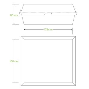 Line drawing of a BioBoard Dinner Box with measurements: 178mm width, 160mm depth, and 80mm height shown in front and top views.