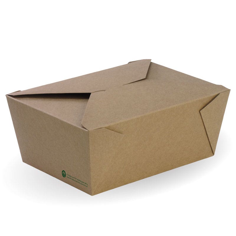 A closed brown BioBoard Lunch Box takeout container with folded flaps, placed on a white background—perfect for eco-friendly lunches.