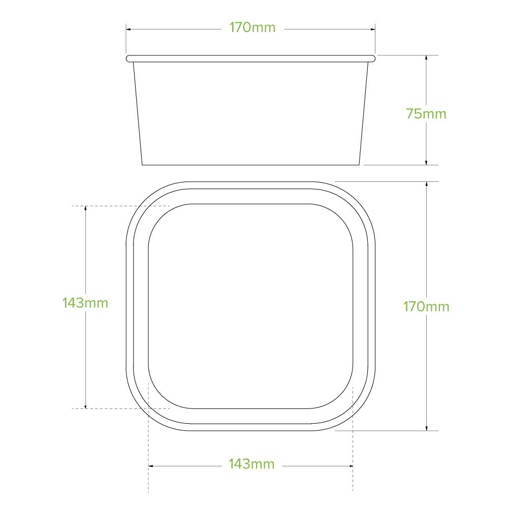 1,400ml White BioBoard Square Takeaway Base