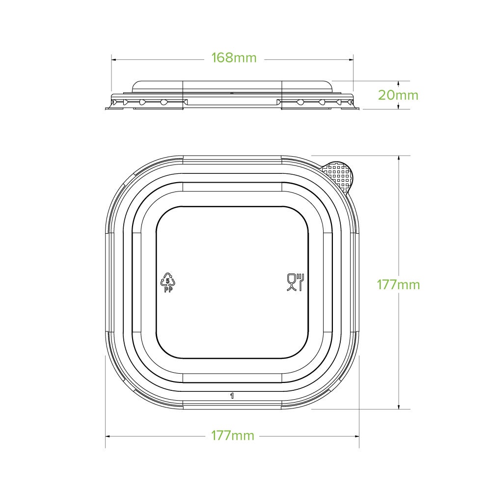 750ml-1,400ml Clear PP Square Takeaway Lid