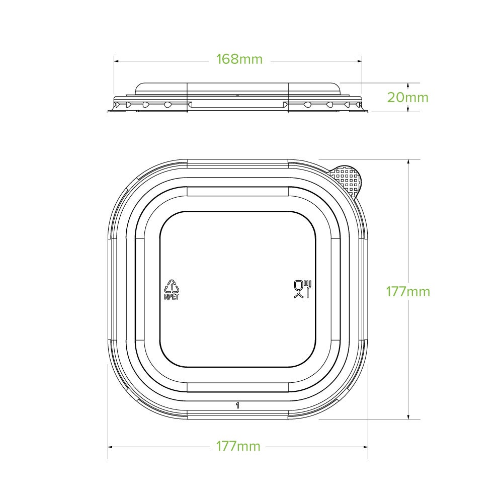 750ml-1,400ml Clear RPET Square Takeaway Lid
