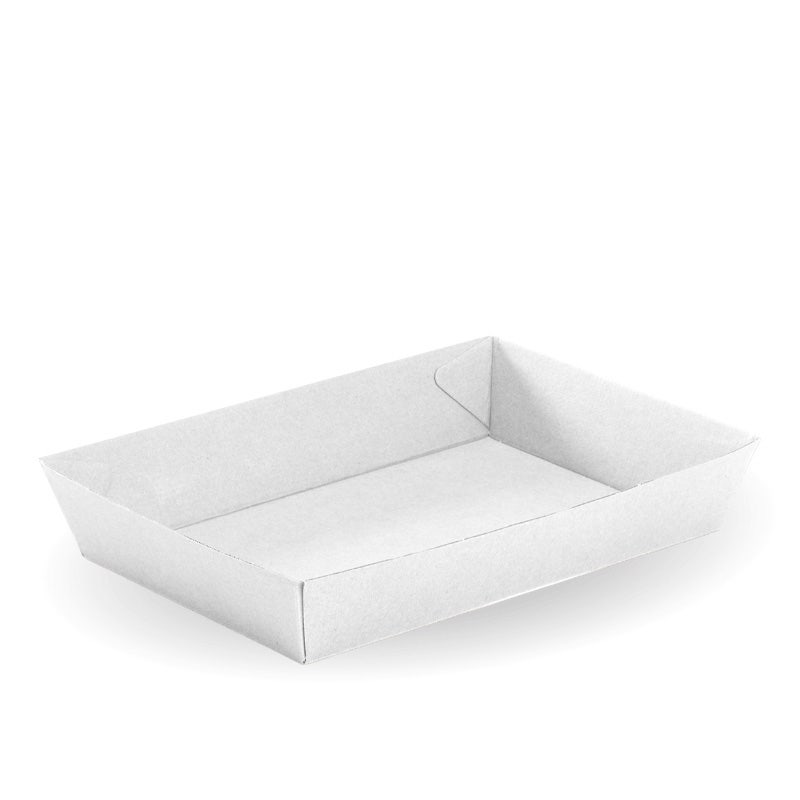 A plain, empty, rectangular Bioboard White Tray #4 sits on a white background.