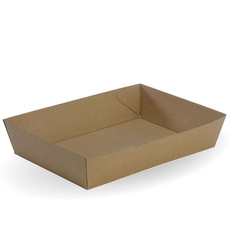 A plain, rectangular brown Bioboard Tray #5 with low sides, placed on a white background.