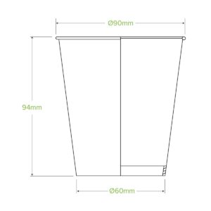 Line drawing of a 10oz BioCup with labeled dimensions: height 94 mm, top diameter 90 mm, and bottom diameter 60 mm.