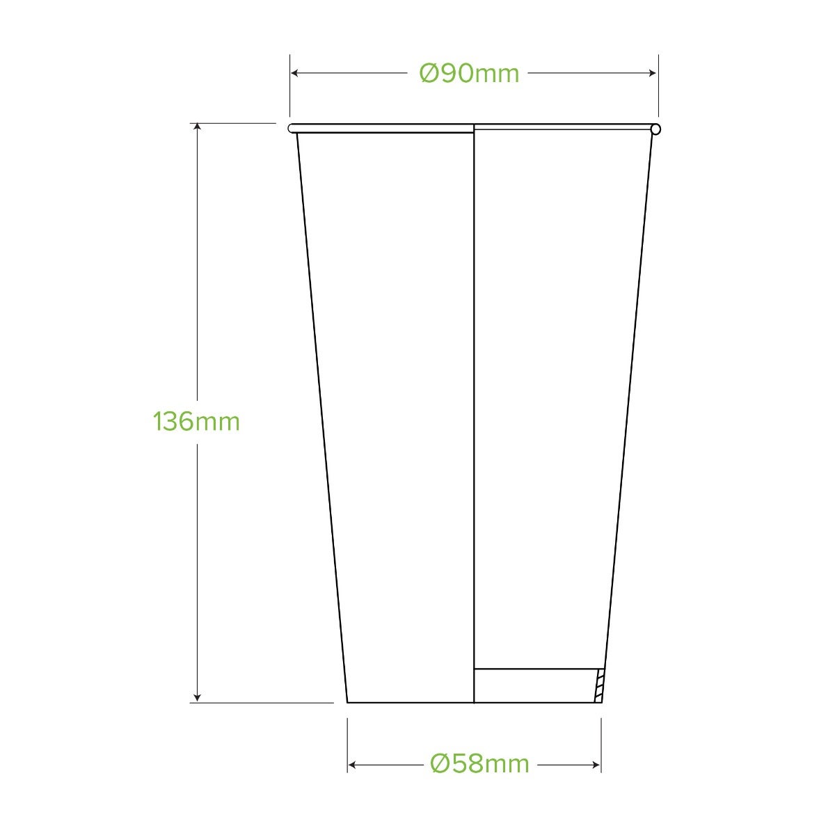 500ml / 16oz (90mm) Green Cold Paper BioCup