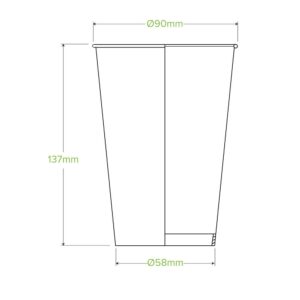 Line drawing of a 510ml Cold Paper BioCup, measuring 137 mm tall, 90 mm diameter at the top, and 58 mm diameter at the base.