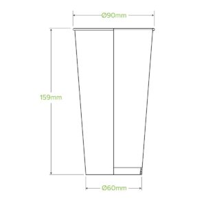 Line drawing of a Green Cold Paper BioCup displaying dimensions: height 159mm, top diameter 90mm, and bottom diameter 60mm, shown in a vertical orientation.