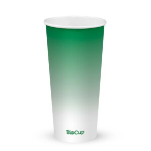 A tall Green Cold Paper BioCup with a green gradient design and the word "BioCup" printed near the base.