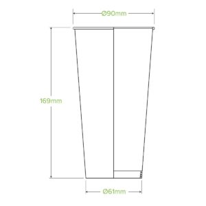 Line drawing of a 650ml BioCup with dimensions: 169mm tall, 90mm top diameter, and 61mm base diameter.