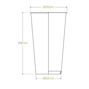 Line drawing of a 650ml BioCup with dimensions: 168mm tall, 90mm top diameter, and 62mm bottom diameter.