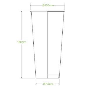 Line drawing of a 960ml BioCup (tapered cup) with measurements: 180mm height, 105mm top diameter, and 70mm bottom diameter.