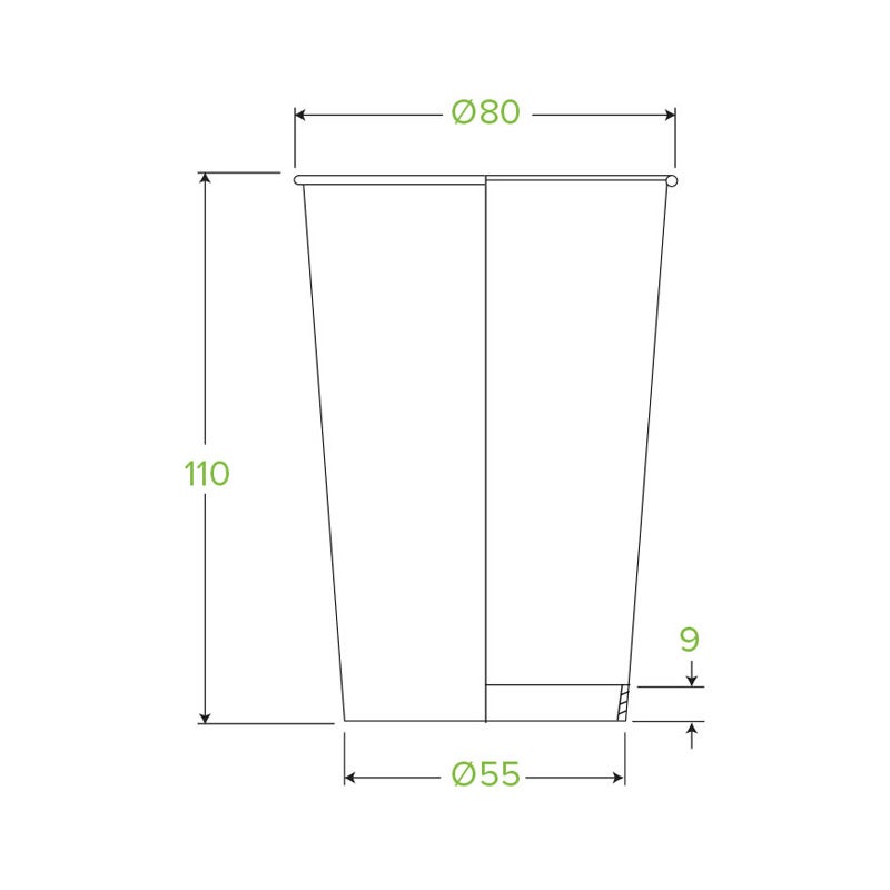 320ml / 10oz (80mm) Kraft Green Line Single Wall BioCup