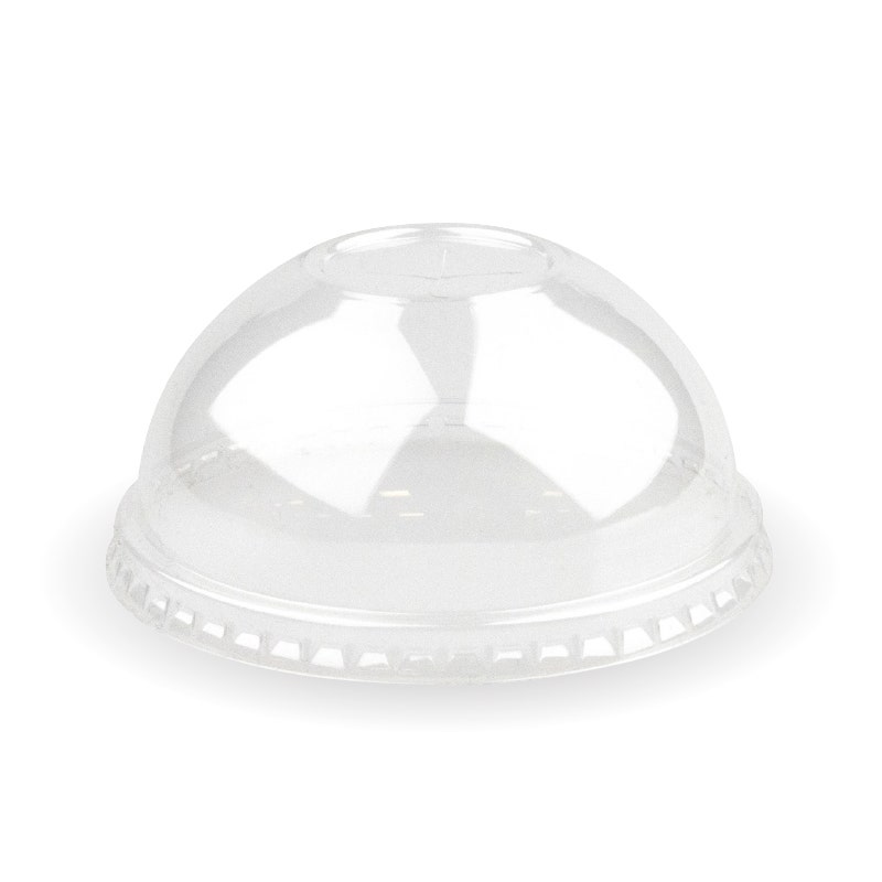 Clear PET Dome Lid with a central hole, designed to fit 105mm cups. Commonly used as a beverage cup cover for convenience and spill prevention.