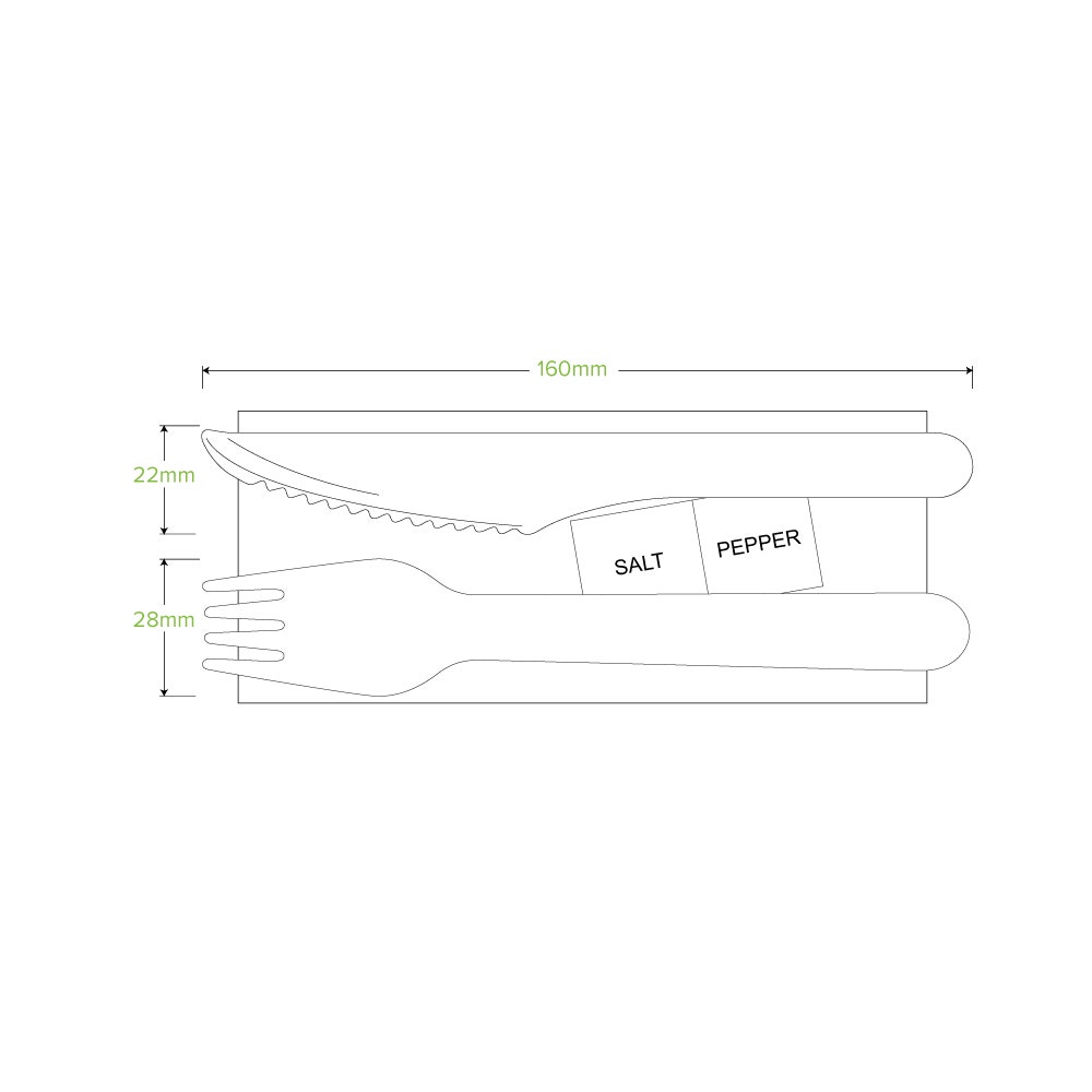 16cm Coated Wood Knife, Fork, Napkin, Salt & Pepper Set