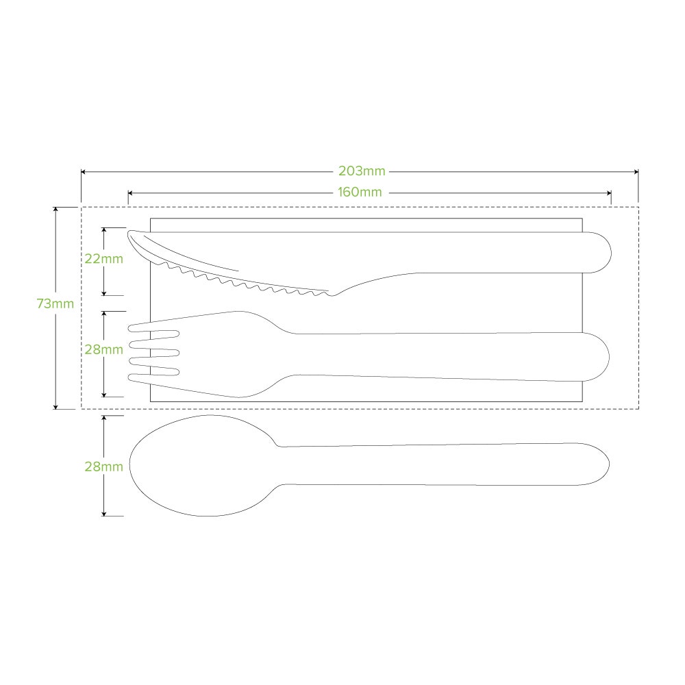 16cm Wood Knife, Fork, Spoon & Napkin Set
