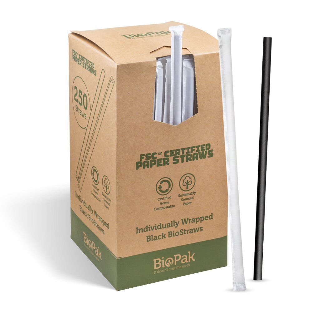 7mm Individually Wrapped Regular Black BioStraws