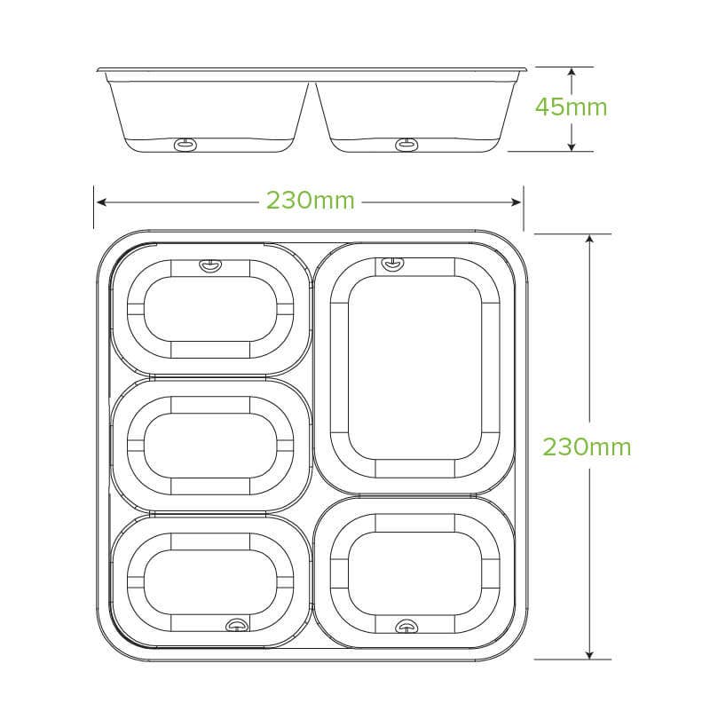 5-Compartment Large Natural Plant Fibre Takeaway Base