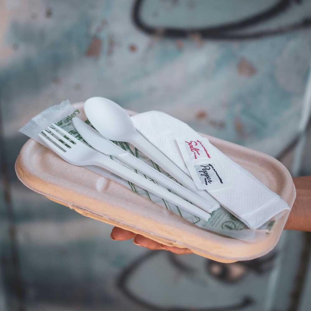 16.5cm / 6.5" PLA Knife, Fork, Spoon, Napkin, Salt & Pepper Set - Image 3