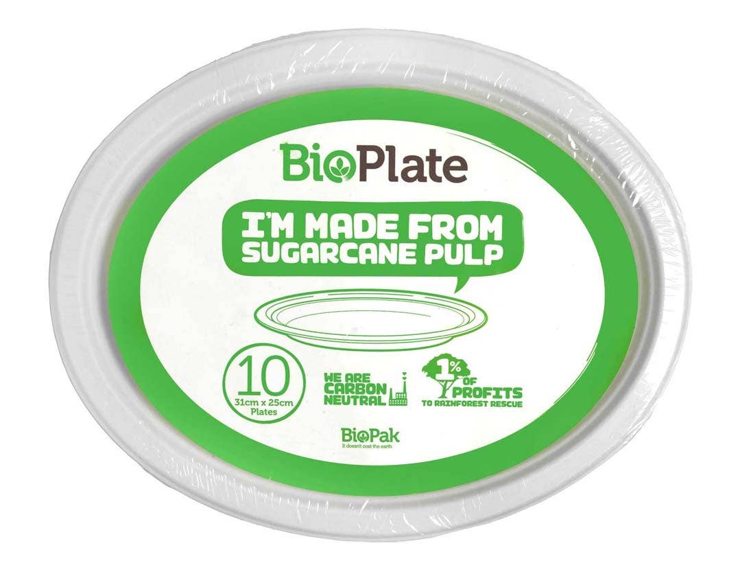 10 Pack - 31cm / 12" White BioPlates in Plastic Sleeves