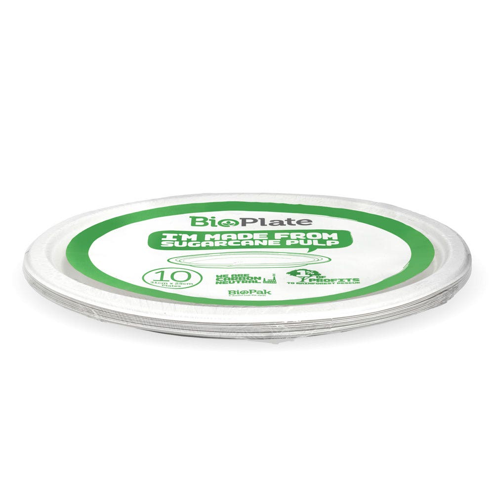 10 Pack - 31cm / 12" White BioPlates in Plastic Sleeves - Image 3