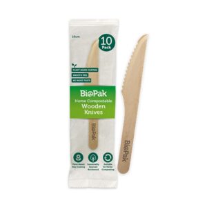 10 Pack - 16cm Wooden Knife In Paper Sleeves