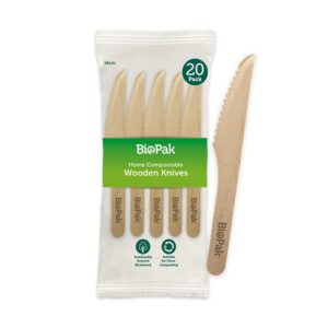 25 Pack – 16cm Wooden Knife In Paper Sleeves