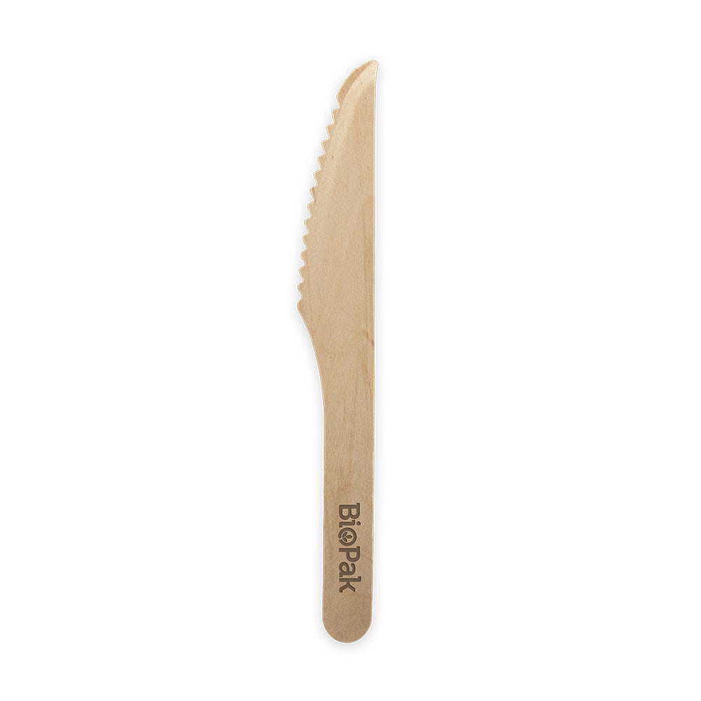 50 Pack - 16cm Wooden Knife In Paper Sleeves