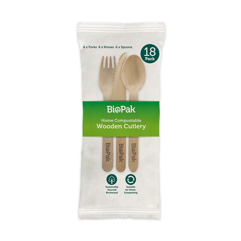 16cm FSC™ Wood Fork, Knife, Spoon & Napkin Sets - Image 4
