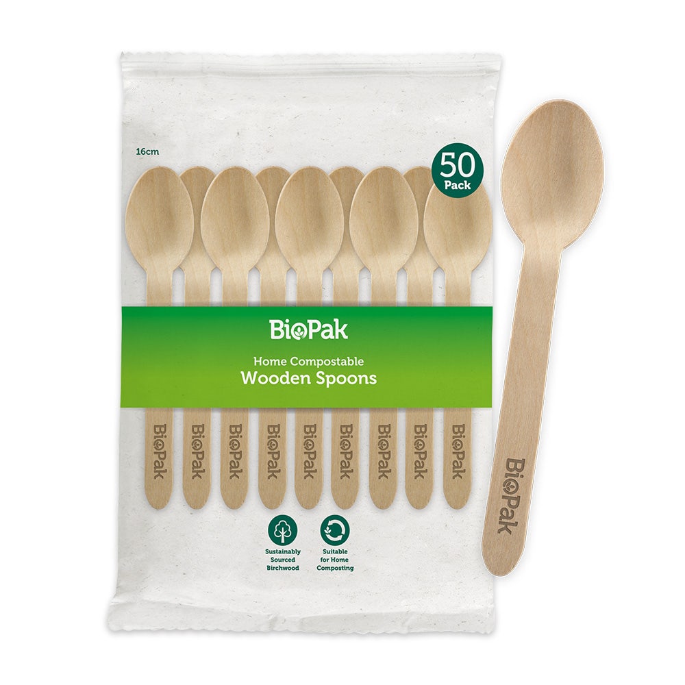 50 Pack - 16cm Wooden Spoon In Paper Sleeves